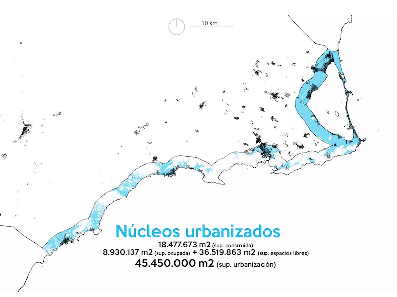 Mapa de ocupación urbanística de la costa murciana, elaborado por la UPCT