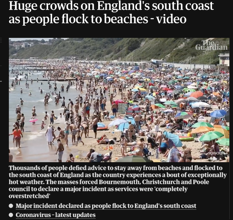 El periódico The Guardian refleja el lleno total de las playas inglesas