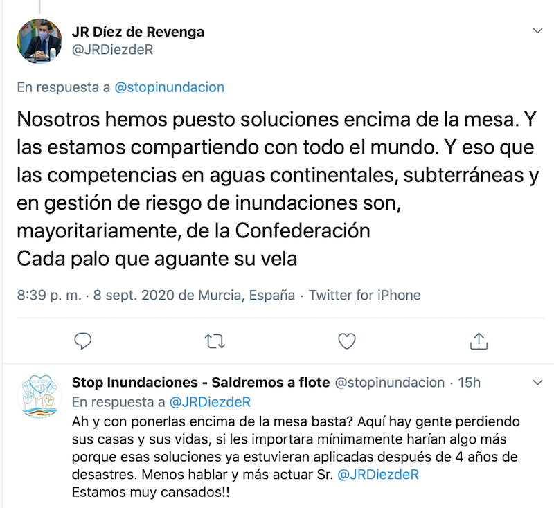 El twit del consejero Díez de Revenga que ha enfadado a los afectados por las riadas